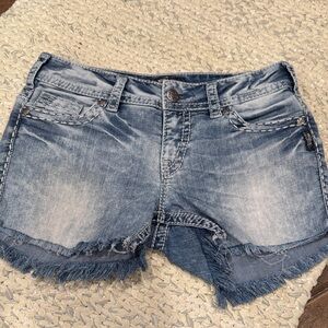 Silver Jeans Light Blue Frayed Jean Shorts